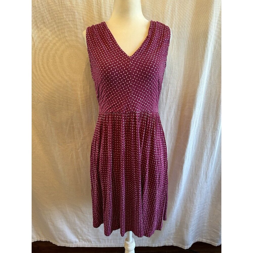 Loft Magenta Pink Sleeveless Dress Sz MP‎ Sundress Geometric Casual Tie back